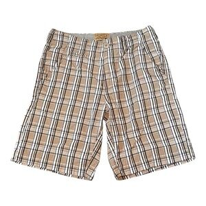 Cremieux Chino Flat Front Men's Plaid Tan Shorts Sz 30